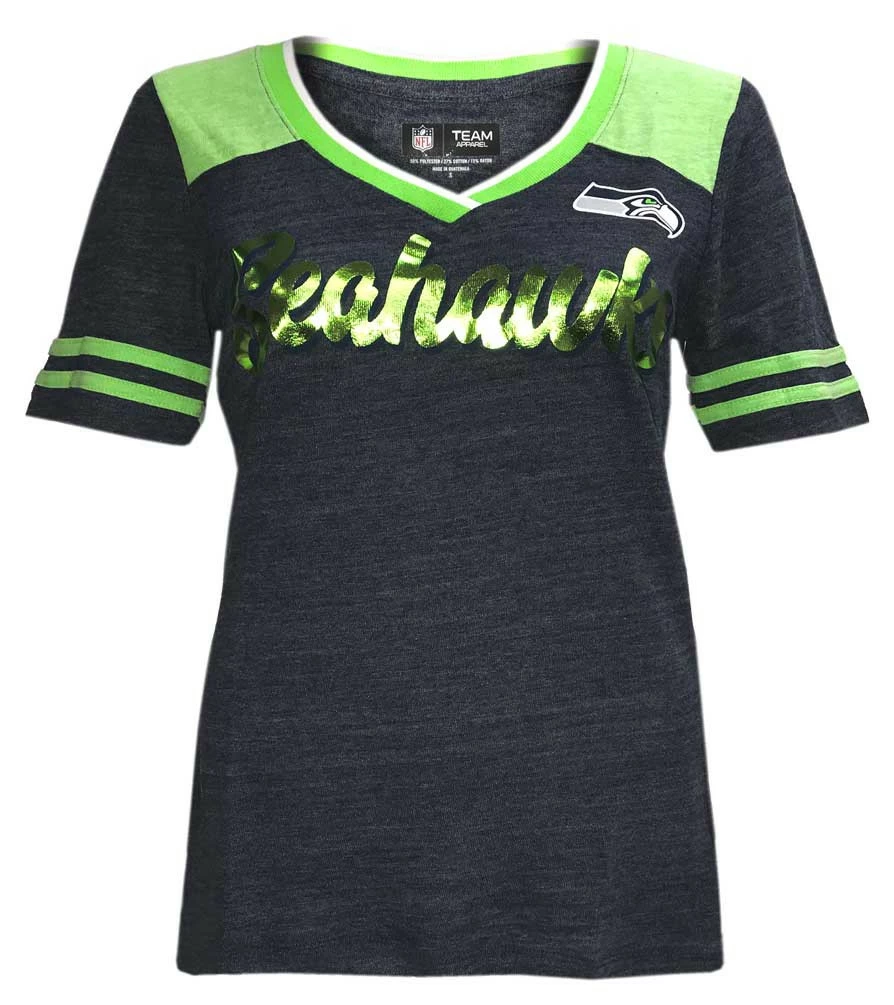 New Era Women's NFL Seattle SeaHawks V-Neck T-Shirt Short Sleeve Tee QNTMLM 3 New Era Women's NFL Seattle SeaHawks V-Neck T-Shirt Short Sleeve Tee QNTMLM