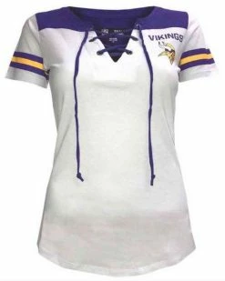 New Era Womens NFL Minnesota Vikings Lace-Up Tee T-Shirt Stripe Sleeve C40061L