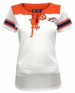 New Era Womens NFL Denver Broncos Lace-Up Tee T-Shirt Stripe Sleeve C40061L