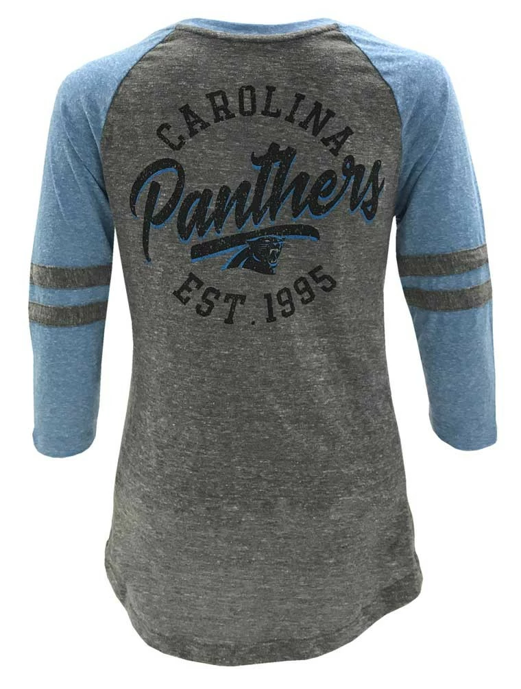 New Era Womens NFL Carolina Panthers Lace-Up Tee T-Shirt Stripe Sleeve 70021L 4 New Era Womens NFL Carolina Panthers Lace-Up Tee T-Shirt Stripe Sleeve 70021L - Image 2