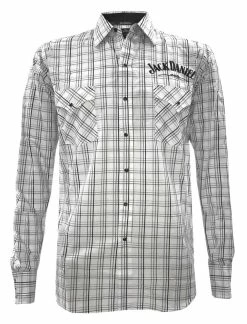 Jack Daniels Men's Textured Plaid Embroidery Snap Shirt Western Whiskey Liquor