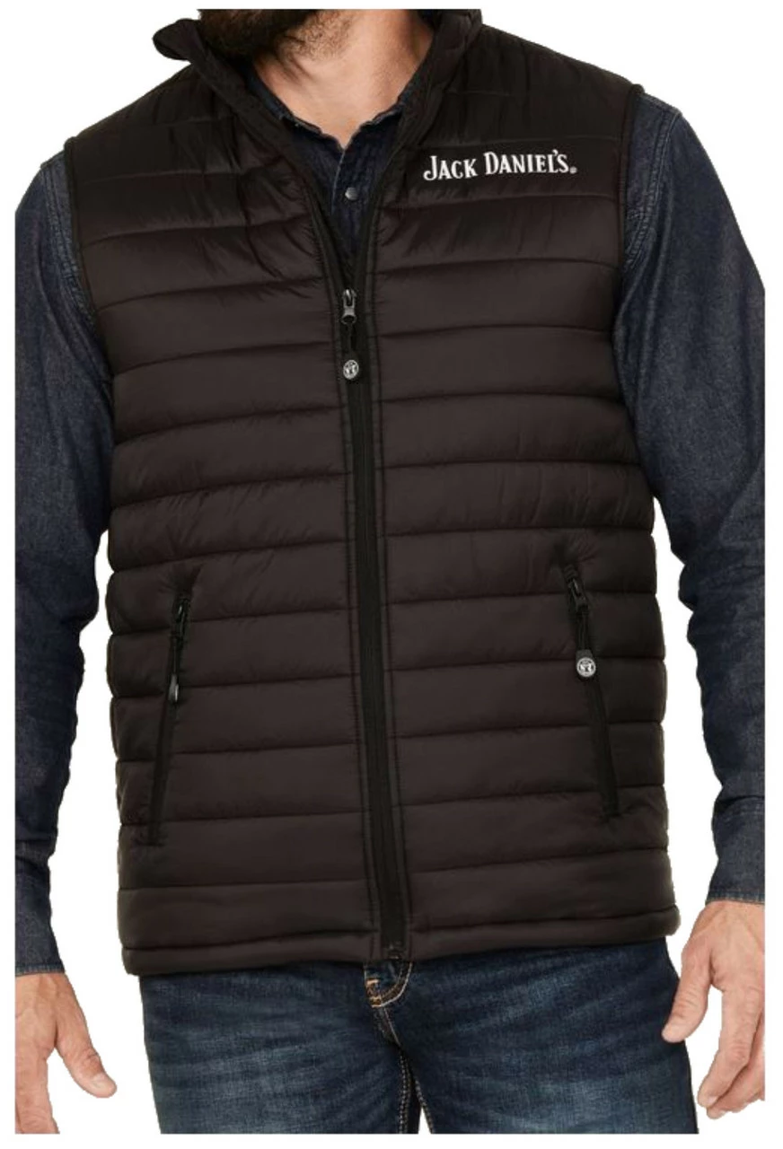 Jack Daniel's Old No.7 Brand Tennessee Whiskey Logo Puffer Vest - Black 3 Jack Daniel's Old No.7 Brand Tennessee Whiskey Logo Puffer Vest - Black