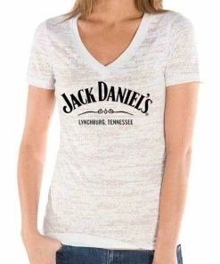 Jack Daniels Women's V Neck JD SS Black Label Burnout Tee White - 15361464JD-01