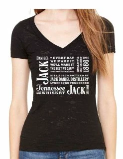 Jack Daniels Women's V Neck JD SS Black Label Burnout T-Shirt - 15361465JD-89