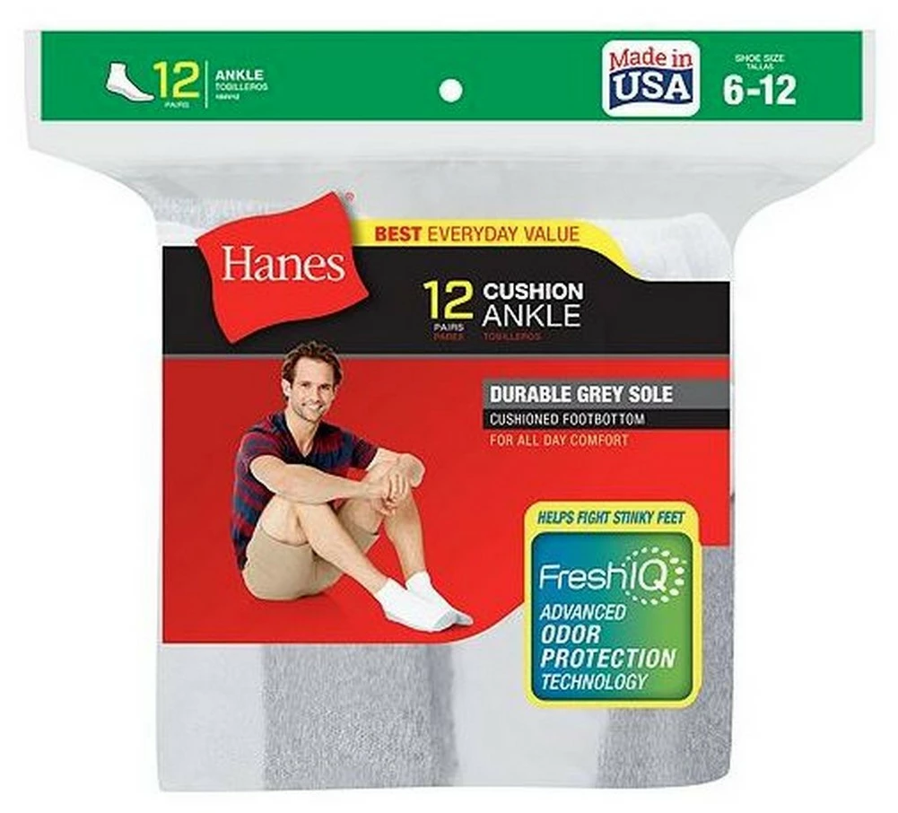 Hanes Men's Cushion Ankle Socks FreshIQ Wicking Size 6-12 (Dozen) White Or Black 3 Hanes Men's Cushion Ankle Socks FreshIQ Wicking Size 6-12 (Dozen) White Or Black