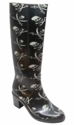 AdTec Shaboom Women's 16" Skull & Crossbones Rubber Fashion Heel Rain Boot 8475