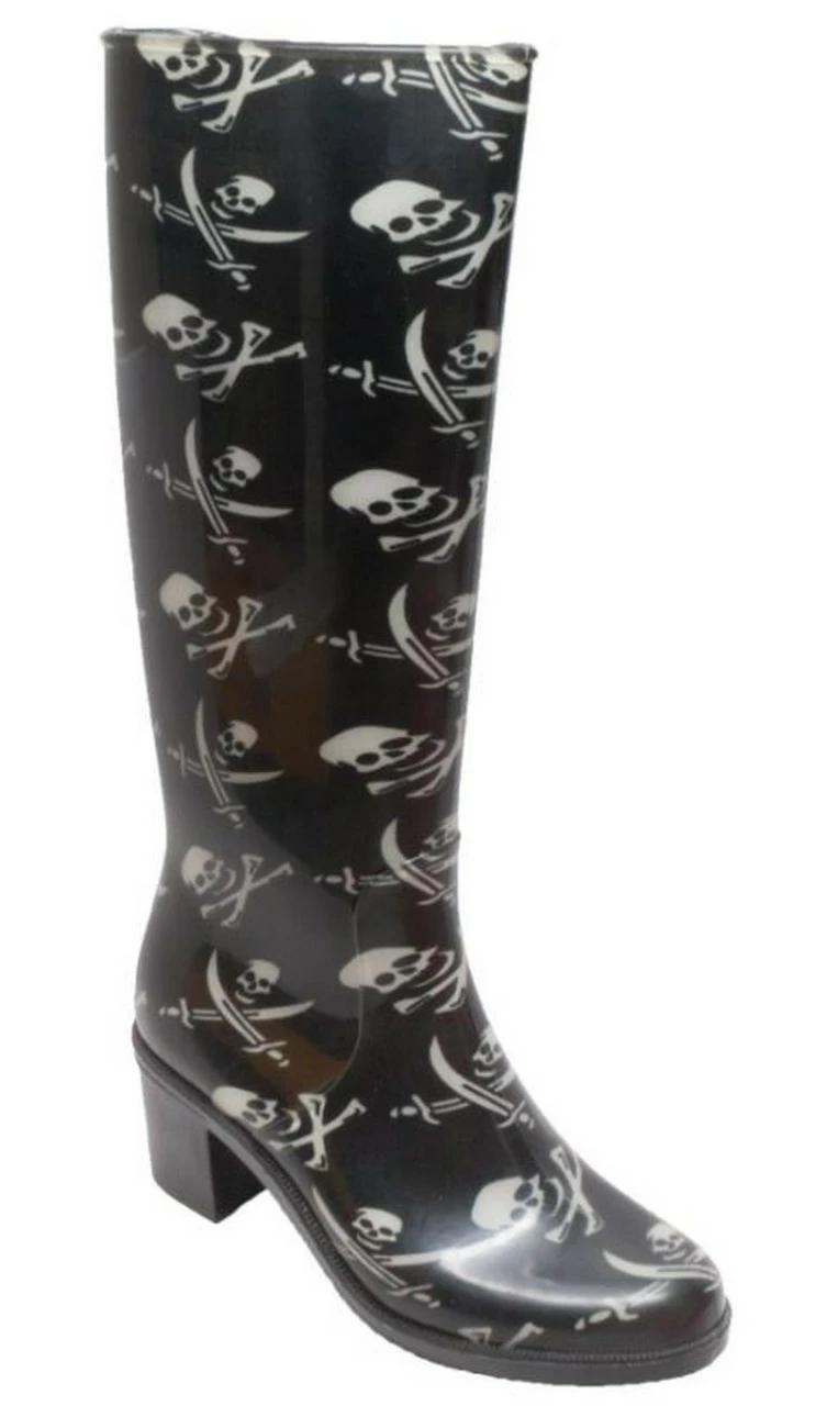 AdTec Shaboom Women's 16" Skull & Crossbones Rubber Fashion Heel Rain Boot 8475 3 AdTec Shaboom Women's 16" Skull & Crossbones Rubber Fashion Heel Rain Boot 8475