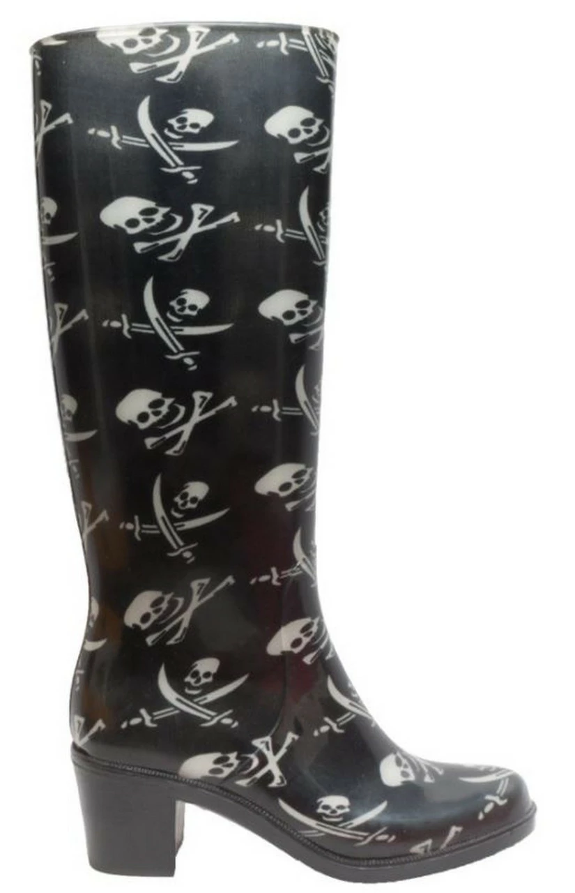 AdTec Shaboom Women's 16" Skull & Crossbones Rubber Fashion Heel Rain Boot 8475 4 AdTec Shaboom Women's 16" Skull & Crossbones Rubber Fashion Heel Rain Boot 8475 - Image 2