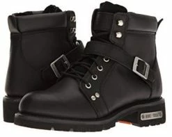 RideTecs Men's 6" Motorcycle Biker Lace Zipper Boot Soft Leather Black 9143