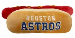 Pets First Houston Astros Hot Dog Shaped Squeaker Plush Dog Toy - Brown