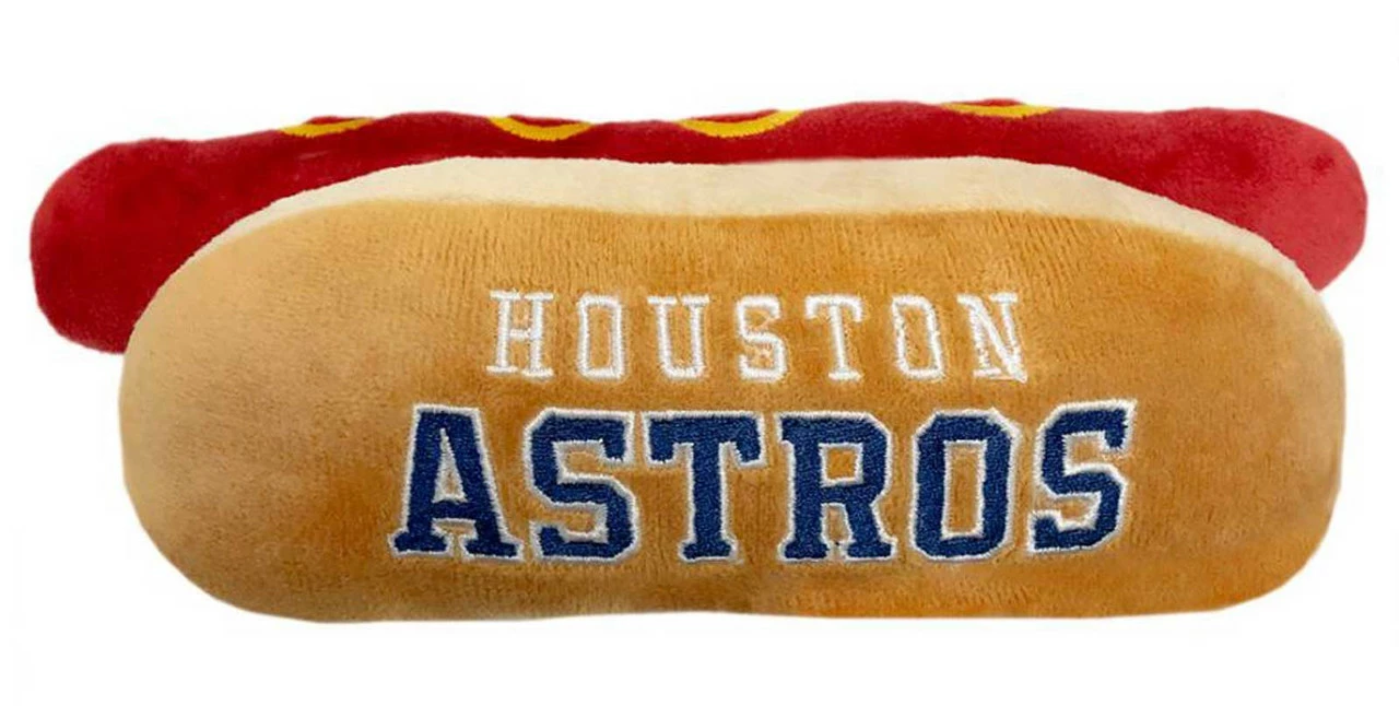 Pets First Houston Astros Hot Dog Shaped Squeaker Plush Dog Toy - Brown 3 Pets First Houston Astros Hot Dog Shaped Squeaker Plush Dog Toy - Brown