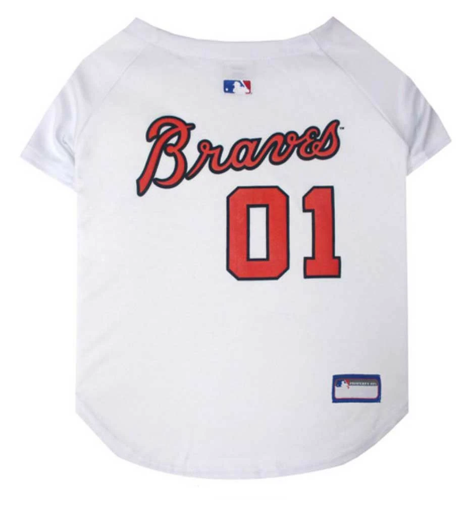 Pets First MLB Atlanta Braves Screen Printed Baseball Dog Jersey - White/Red 3 Pets First MLB Atlanta Braves Screen Printed Baseball Dog Jersey - White/Red