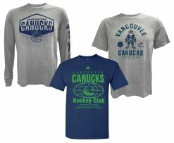 Adidas Men's NHL Vancouver Canucks Hockey (3 Pack) 1 L/S, 2 S/S Tees T-Shirt (M)