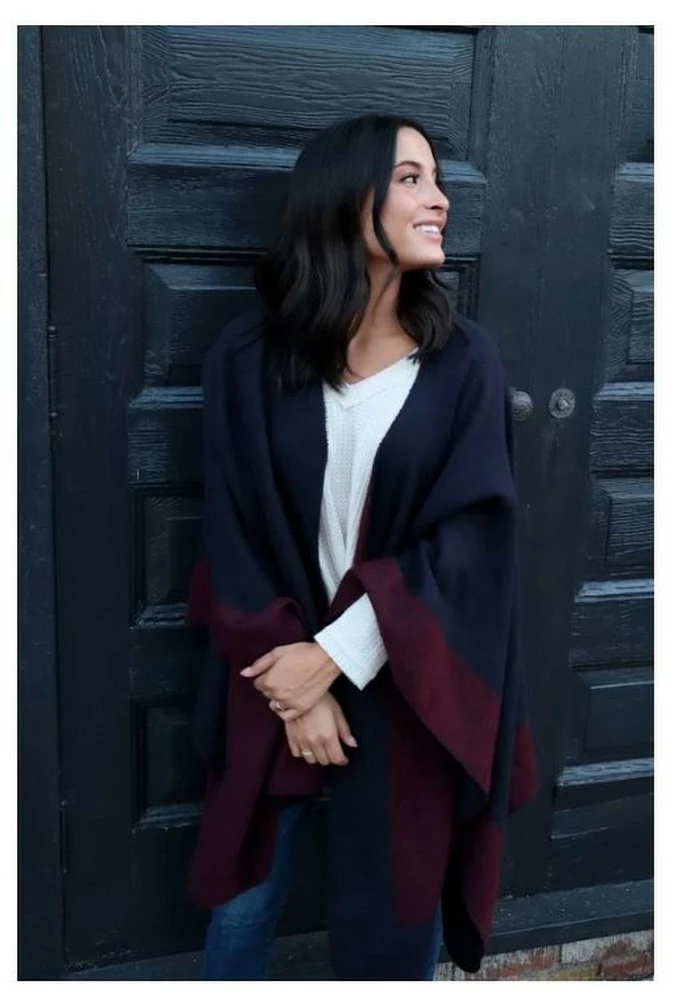 Panache Accessories Reversible Knit Cape Wrap Pockets Pashmina Shawl Navy/Maroon 4 Panache Accessories Reversible Knit Cape Wrap Pockets Pashmina Shawl Navy/Maroon - Image 2