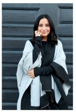 Panache Accessories Reversible Knit Cape Wrap Pockets Pashmina Shawl Charcoal