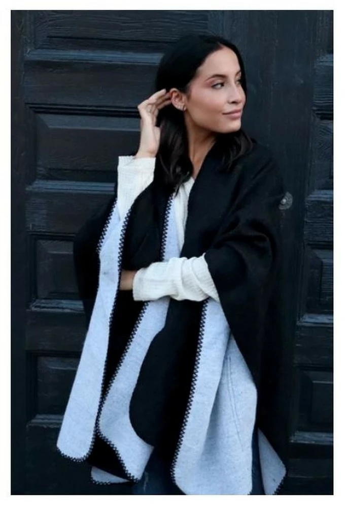 Panache Accessories Reversible Knit Cape Wrap Pockets Pashmina Shawl Gray/Black 3 Panache Accessories Reversible Knit Cape Wrap Pockets Pashmina Shawl Gray/Black