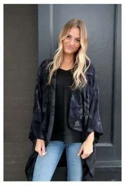 Panache Accessories Camouflage Camo Knit Cape Wrap Pashmina Shawl Hunting Navy