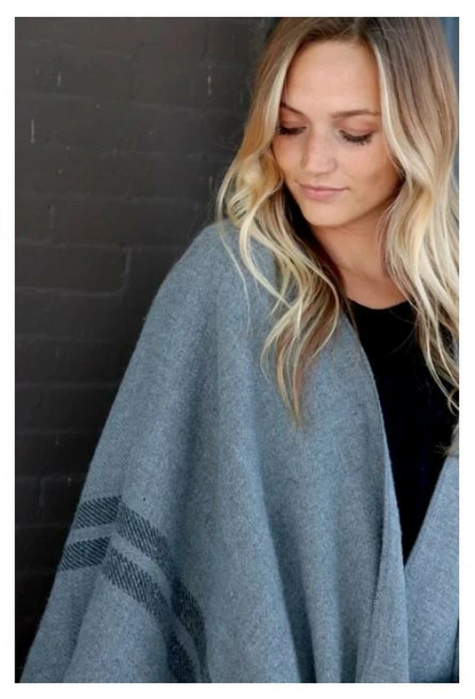 Panache Accessories Gray Stripe Knit Cape Wrap Pashmina Shawl Poncho Fringe 4 Panache Accessories Gray Stripe Knit Cape Wrap Pashmina Shawl Poncho Fringe - Image 2