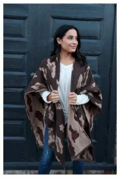 Panache Accessories Large Leopard Print Knit Cape Wrap Pashmina Shawl Brown -Baseball Cap Sales Shop cape7 2 34454.1667488799.1280.1280