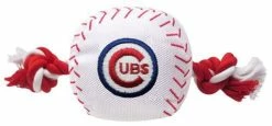 Pets First Chicago Cubs Nylon Baseball With Squeaker Rope Toy For Dogs