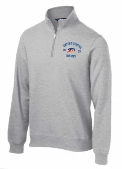 USA Hockey Men's 1/4 Zip Performance Pullover Athletic Sweatshirt Top Shirt Gray