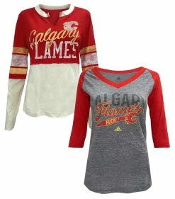 Adidas Women's NHL Calgary Flames Hockey (2 Pack) V-Neck Tees T-Shirt (S)