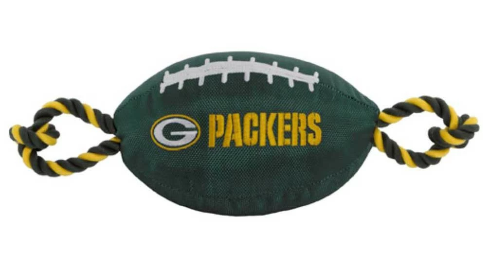 Pets First Green Bay Packers Tough Nylon Rope & Squeaker Football Dog Toy, Green 3 Pets First Green Bay Packers Tough Nylon Rope & Squeaker Football Dog Toy, Green