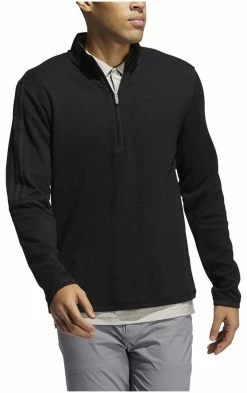 Adidas Men's 3-Stripes Quarter Zip Layering Golf Pullover – Crew Black Melange