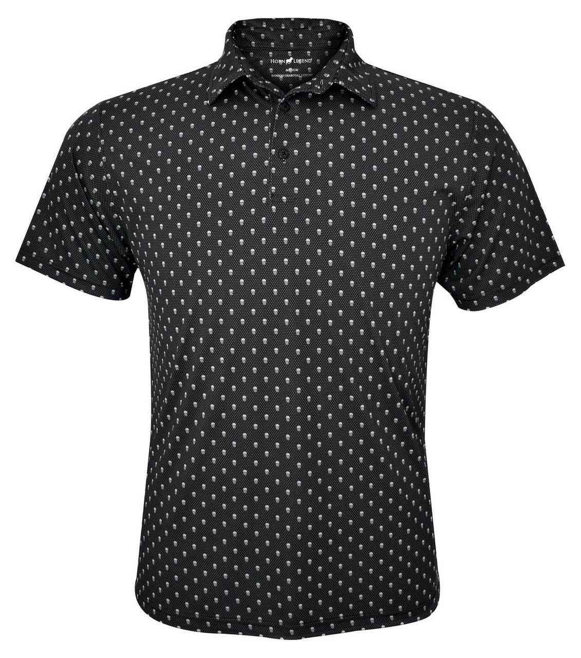 Horn Legend Men's Skull Dots Athletic Performance Golf Polo - Black/Gray 3 Horn Legend Men's Skull Dots Athletic Performance Golf Polo - Black/Gray