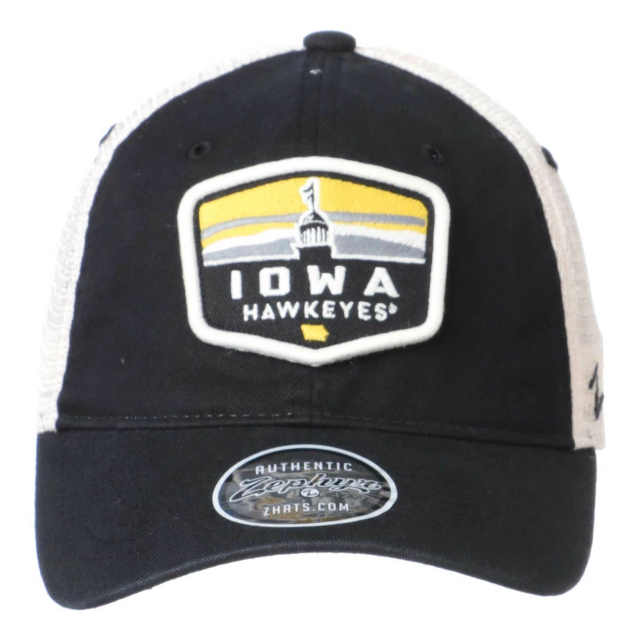 Zephyr Iowa Hawkeyes Outlook Patch Adjustable Trucker Cap - Black/Beige 4 Zephyr Iowa Hawkeyes Outlook Patch Adjustable Trucker Cap - Black/Beige - Image 2