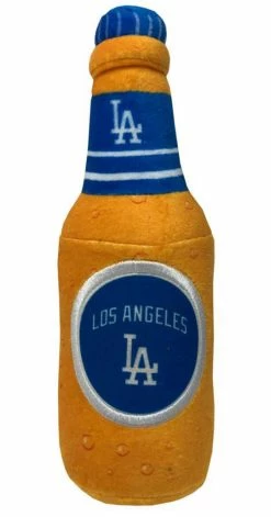 Baseball Cap Sales Shop 45 Pets First Los Angeles Dodgers Beer Bottle Squeaker Plush Dog Toy - Brown/Blue