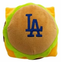 Baseball Cap Sales Shop 37 Pets First Los Angeles Dodgers Hamburger Shaped Squeaker Plush Dog Toy - Brown