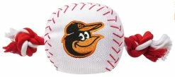 Pets First Baltimore Orioles Nylon Baseball With Squeaker Rope Toy For Dogs