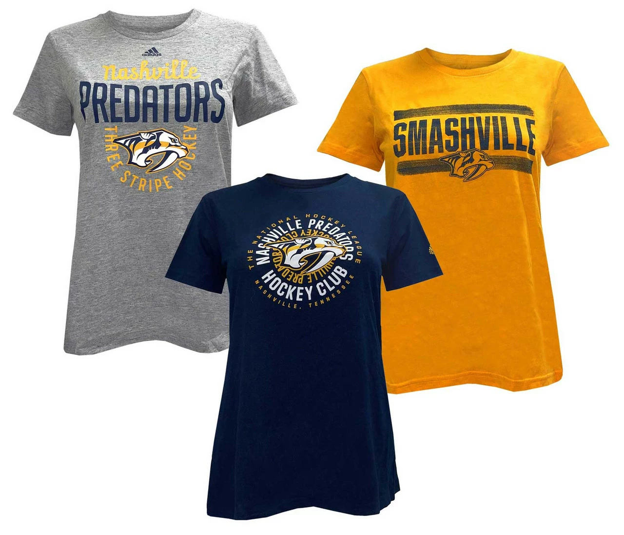 Adidas Women's NHL Nashville Predators Hockey (3 Pack) Crew Tees T-Shirt (S) 3 Adidas Women's NHL Nashville Predators Hockey (3 Pack) Crew Tees T-Shirt (S)
