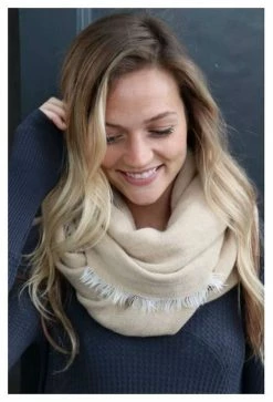 Panache Accessories Infinity Scarf Circle Scarves Fringe Edge 30"x27" Tan