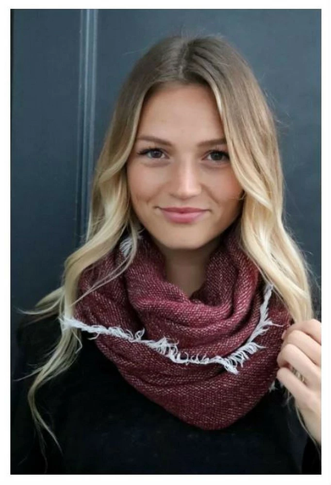 Panache Accessories Infinity Scarf Circle Scarves Fringe Edge 30"x27" Burgundy 3 Panache Accessories Infinity Scarf Circle Scarves Fringe Edge 30"x27" Burgundy