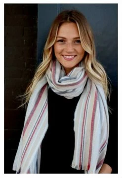Panache Accessories Long Scarf Scarves Fringe Edge 30"x82" Acrylic Tan Stripe