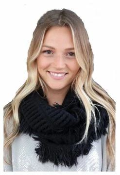 Panache Accessories Infinity Scarf Circle Scarves Fringe Edge 30"x11" Black