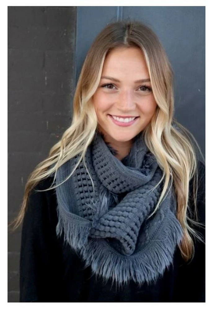 Panache Accessories Infinity Scarf Circle Scarves Fringe Edge 30"x11" Gray 3 Panache Accessories Infinity Scarf Circle Scarves Fringe Edge 30"x11" Gray