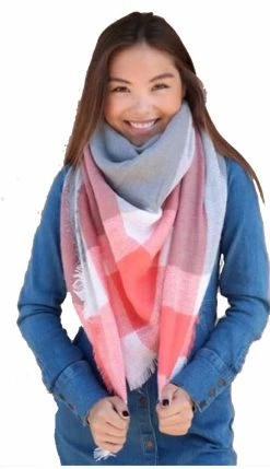 Panache Accessories Blanket Scarf Scarves Shall Fringe 55"x56" Peach Stripe