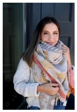 Panache Accessories Blanket Scarf Scarves Shall Fringe Edge 58"x56" Yellow Star