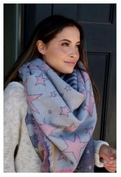 Panache Accessories Blanket Scarf Shall Scarves Fringe Edge 58"x56" Pink Star -Baseball Cap Sales Shop s 39 2 20146.1667488824.1280.1280