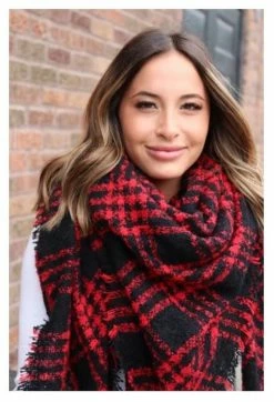 Panache Accessories Fuzzy Blanket Scarf Scarves Fringe 58"x64" Red/Black Plaid -Baseball Cap Sales Shop s 41 2 18754.1667488828.1280.1280