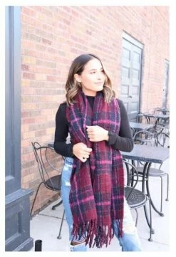 Panache Accessories Long Scarf Scarves Shall Fringe Edge 24"x72" Purple Plaid