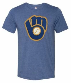 Fanatics Men's MLB Milwaukee Brewers Distressed Logo Short Sleeve T-Shirt, Blue