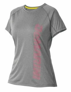 DeMarini Women's Yard-Work Vertical Wordmark Training Tee, Grey/Pink. WTD305871