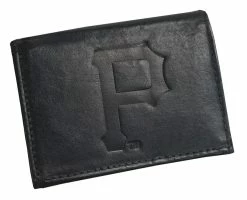 Rico Industries Pittsburgh Pirates Laser Engraved Black Tri-Fold Leather Wallet