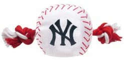 Pets First New York Yankees Nylon Baseball With Squeaker Rope Toy For Dogs