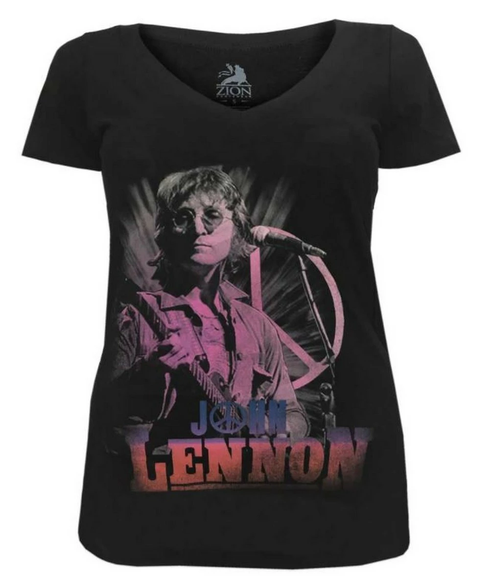 John Lennon Women's Pink Peace Guitar V-Neck Tee T-Shirt Black ZRJL1016 3 John Lennon Women's Pink Peace Guitar V-Neck Tee T-Shirt Black ZRJL1016